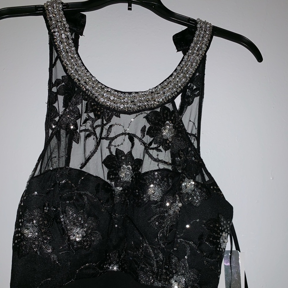 black slit sequin gown